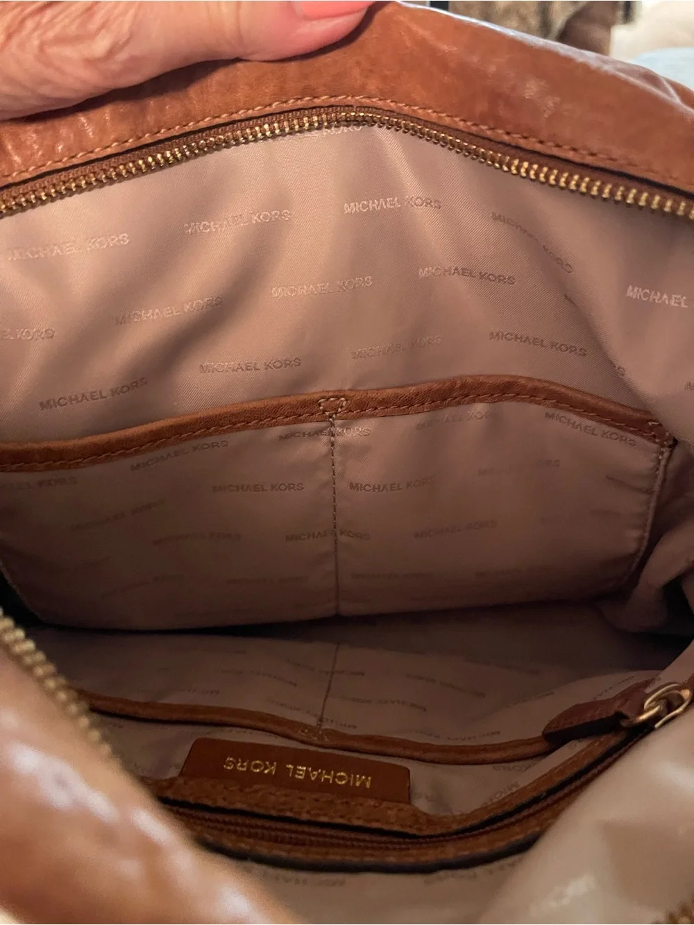 Michael Kors Cognac Leather Studded Shoulder Satchel